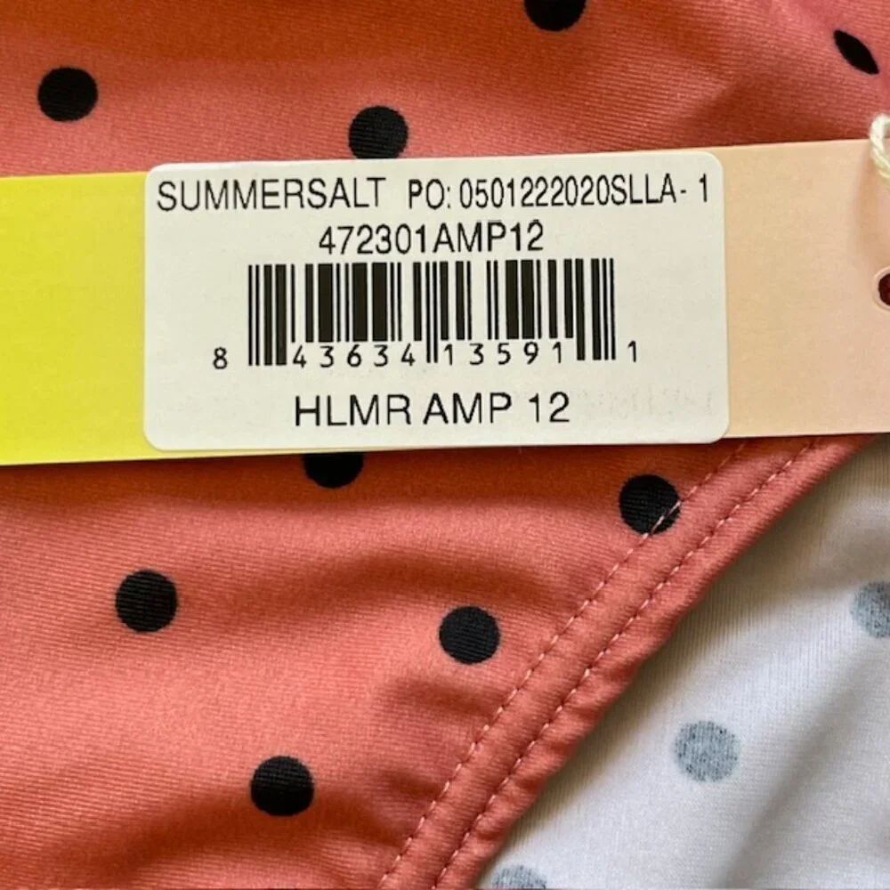 Summersalt NEW NWT High Cut Mid Rise Polka Dot Bikini Bottom Size 12